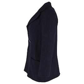 Apc-A.P.C. Double-Breasted Coat in Navy Blue Wool-Blue