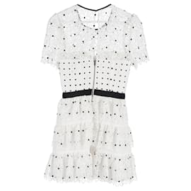 Self portrait-Self-Portrait Tiered Polka Dot Floral Lace Ruffle Mini Dress in White Polyester-White