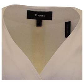 Theory-Theory Wrap Three-Quarter Sleeve Top in Cream Polyester-White,Cream