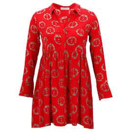 Sandro-Sandro Paris Floral Peace Sign Print Mini Dress in Red Silk-Red