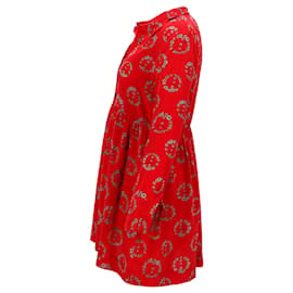 Sandro-Mini abito con stampa floreale del segno della pace di Sandro Paris in seta rossa-Rosso