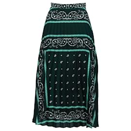Sandro-Sandro Paris Paisley Pleated Skirt in Green Polyester-Green