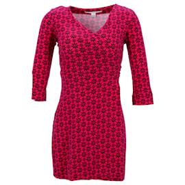 Diane Von Furstenberg-Diane Von Furstenberg Printed Wrap Dress in Red Cotton-Red
