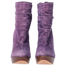 Balmain-Balmain High Heel Ankle Boots in Purple Suede-Purple