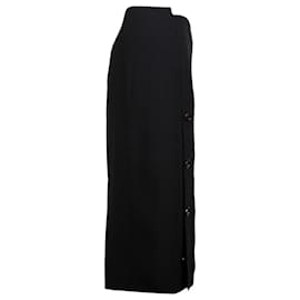 Joseph-Joseph Buttoned Midi Skirt in Black Wool-Black