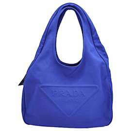 Prada-Prada Logo-Embossed Slouchy Tote Bag in Blue Canvas-Blue