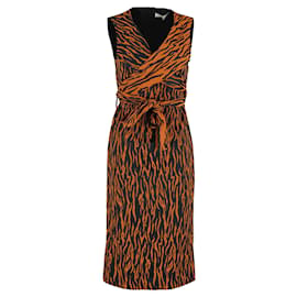 Diane Von Furstenberg-Diane Von Furstenberg Sleeveless Wrap Dress in Orange Polyester-Other