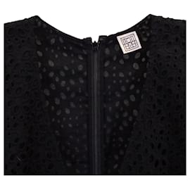 Totême-Vestido largo Totême con bordado inglés de algodón negro-Negro