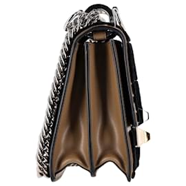 Fendi-Fendi Kan I Zucca Flocked Chain Shoulder Bag in Brown Leather-Brown