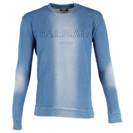 Suéter Balmain Distressed Logo em Algodão Azul Azul