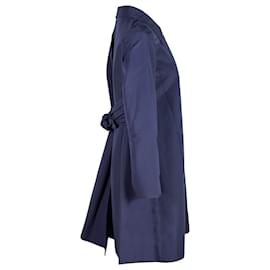 Prada-Prada Tie Back Overcoat in Blue Cotton-Blue