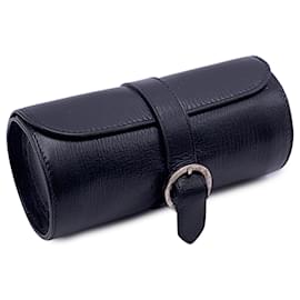 Bulgari-Estuche de viaje con soporte para rollo de reloj de cuero negro Bulgari-Negro