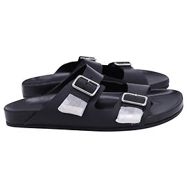 Givenchy Double Buckle Flat Sandals in Black Leather Black