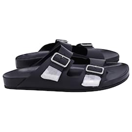 Givenchy-Givenchy Double Buckle Flat Sandals in Black Leather-Black