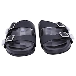 Givenchy-Givenchy Double Buckle Flat Sandals in Black Leather-Black