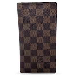 Louis Vuitton-Cartera plegable vertical de lona Damier Ebene N61823-Castaño