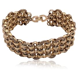 Christian Dior-Vintage Gold Metal 3 Row Rolo Chain Bracelet-Golden