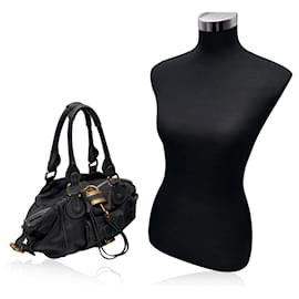 Chloé-Anthrazitfarbene Paddington-Tasche aus Leder mit Vordertasche-Grau