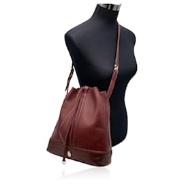 Cartier-Vintage Burgundy Leather Bucket Drawstring Shoulder Bag-Dark red
