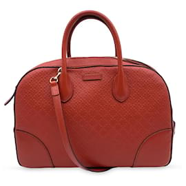 Gucci-Red Diamante Bright Embossed Leather Bowling Bag-Orange