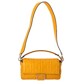 Fendi-Fendi FF Embossed Baguette Bag in Yellow Leather-Yellow