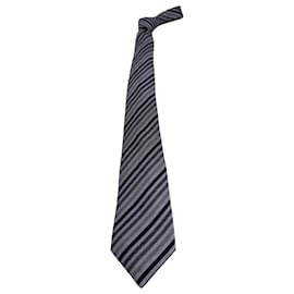 Hermès-Corbata Hermès de rayas diagonales en seda gris-Gris