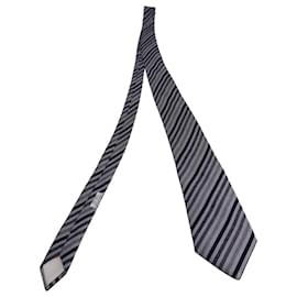 Hermès-Corbata Hermès de rayas diagonales en seda gris-Gris