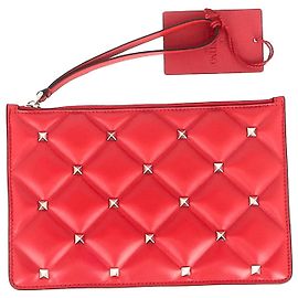 Valentino Garavani Valentino Quilted Medium Candystud Flat Pouch in Red Leather Red