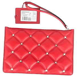 Valentino Garavani-Bolsa plana acolchoada média Candystud Valentino em couro vermelho-Vermelho