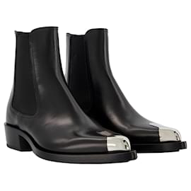 Alexander Mcqueen-Boxcar-Stiefel in Schwarz/Silbernes Leder-Schwarz