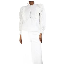 Magali Pascal-White high-neck ruffle shirt - size XS-White