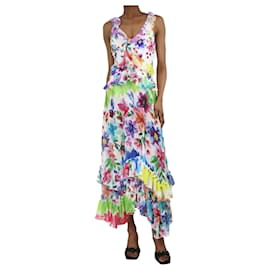 Autre Marque-Vestido midi con volantes y estampado floral multicolor - talla S-Multicolor