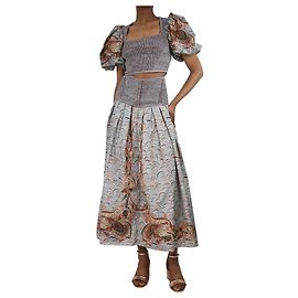 Ulla Johnson Brown and blue puff sleeved knit top and skirt set - size UK 4 Brown