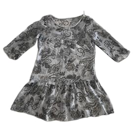 Mes Demoiselles ...-Silk chiffon dress with khaki cashmere patterns by Mes Demoiselles. One size fits 36 - 38 - 40.-Khaki