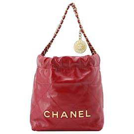 Chanel-Chanel Mini couro de bezerro vermelho 22 Vagabundo-Vermelho