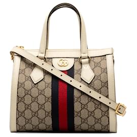 Gucci-Gucci Brown Small GG Supreme Ophidia Satchel-Brown,Beige,Other
