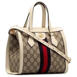 Gucci-Gucci Brown Small GG Supreme Ophidia Satchel-Brown,Beige,Other
