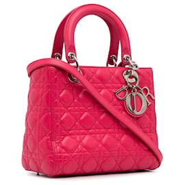 Dior-Dior Cannage mediano de piel de cordero rosa Lady Dior-Rosa