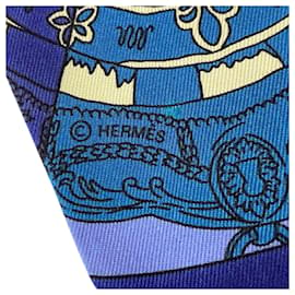 Hermès-Hermès Blue Tours de Cles Twilly Silk Scarf-Blue,Other