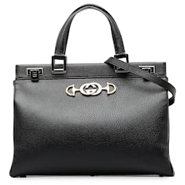 Gucci-Gucci Black Medium Zumi Top Handle Bag-Black