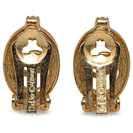 Dior-Dior Gold Rhinestone Logo Clip-On Earrings-Golden
