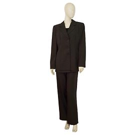 Conjunto de blazer e calça Emporio Armani em lã preta com bolinhas Tamanho 48 Preto