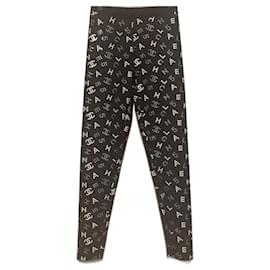 Chanel-Pantaloni leggings con logo CC della sfilata CHANEL 20C FR 38-Nero
