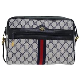 Gucci-GUCCI GG Canvas Sherry Line Shoulder Bag PVC Navy Red Auth yk11799-Red,Navy blue