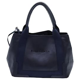 Balenciaga-BALENCIAGA Cabas Hand Bag Leather Navy Auth hk1228-Navy blue