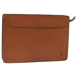 Louis Vuitton-Bolsa Clutch LOUIS VUITTON Epi Pochette Homme Marrom Zíper dourado M52528 auth 70921-Marrom,Outro