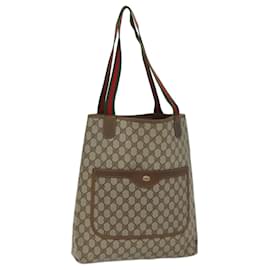 Gucci-GUCCI GG Supreme Web Sherry Line Tote Bag PVC Beige Red 39 02 003 auth 71528-Red,Beige