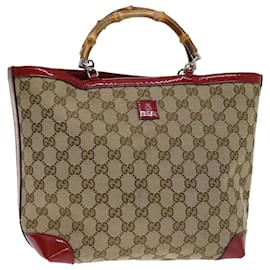 Gucci-GUCCI Bamboo GG Canvas Hand Bag Beige 311175 Auth bs13515-Beige