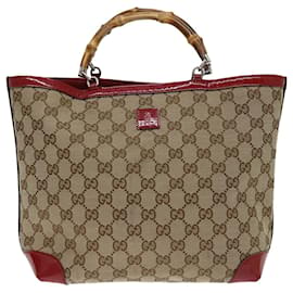 Gucci-GUCCI Bamboo GG Canvas Hand Bag Beige 311175 Auth bs13515-Beige