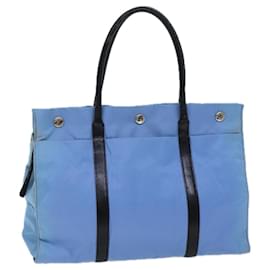Prada-PRADA Hand Bag Nylon Light Blue Black Auth 72011-Black,Light blue